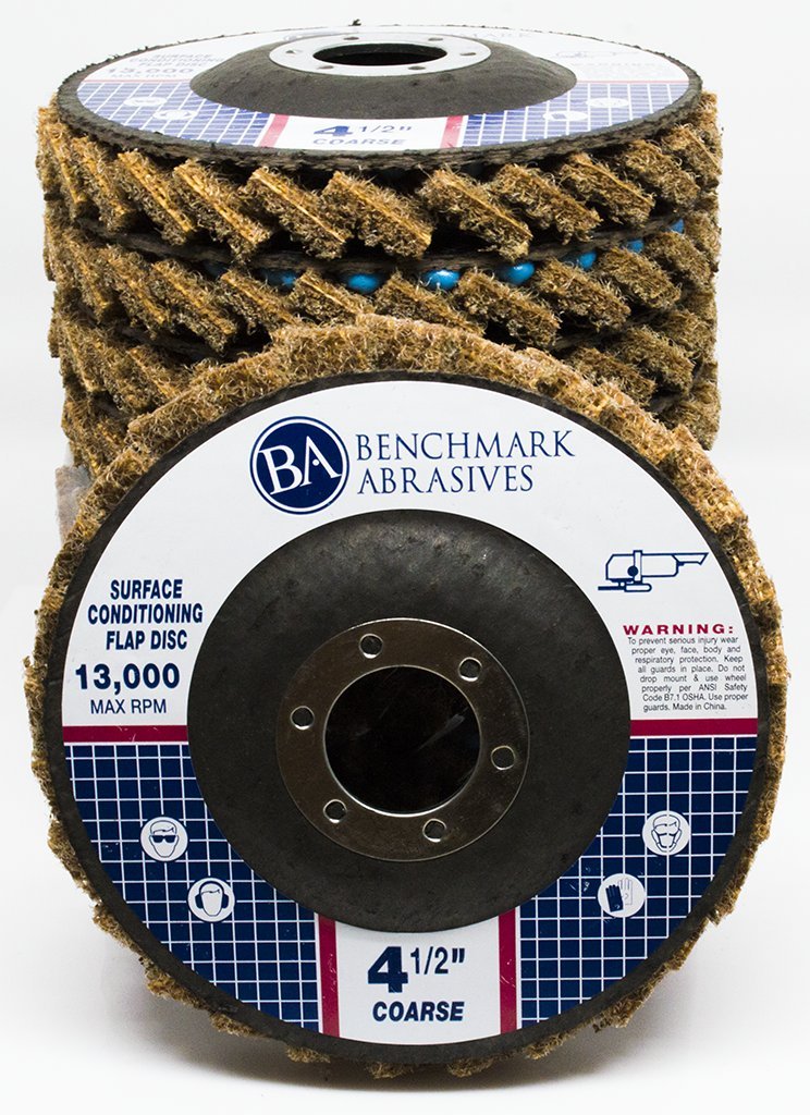 Benchmark Abrasives 4-1/2" x 7/8" Surface Conditioning Type 27 Flap Discs 4 1/2 for Angle Grinder, Sanding Discs for Blending and Polishing - Grinding Wheels 4 1/2 inch - (5 Pack) Coarse Grit