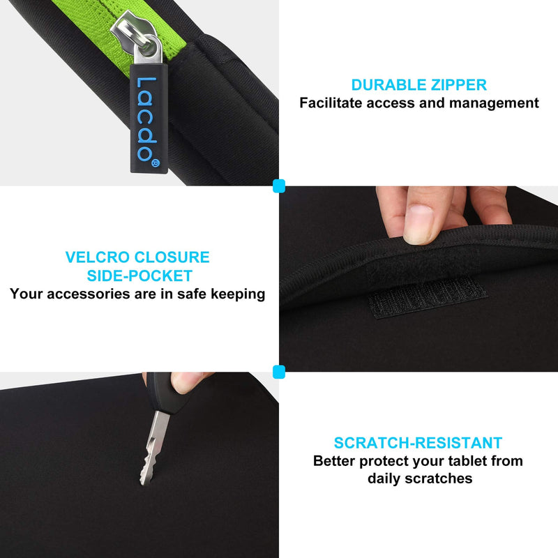 Lacdo Tablet Sleeve Case for 11 inch iPad Pro M4 / 11 inch iPad Air M2 / 10.9 inch iPad / 10.2" iPad / 10.9" iPad Air / 10.5 iPad Pro Air, 11 inch Samsung Galaxy Tab A9+ Bag, Fit Magic Keyboard, Green 9-11 Inch