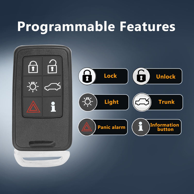 Compatible with Volvo 2011-2016 S60 2007-2016 S80 2009-2015 XC60 Proximity Smart Control Keyless Entry Remote for KR55WK49266, 902 MHz, 6 Buttons By RemoteMatch