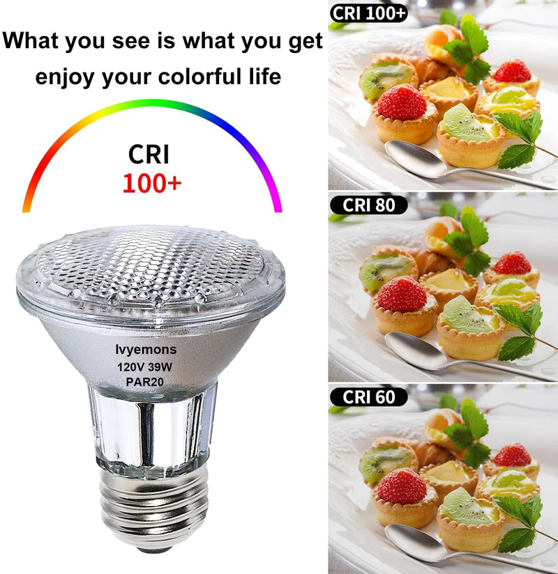 PAR20 Flood 39W 120V 480 Lumens- 6 Pack PAR20 Flood Light Bulbs with E26 Base, PAR 20 Dimmable 2800K Warm White, Long Lasting 39W PAR 20 Bulb for Recessed Lighting & Range Hood Light Bulbs 39W - 6 Pack