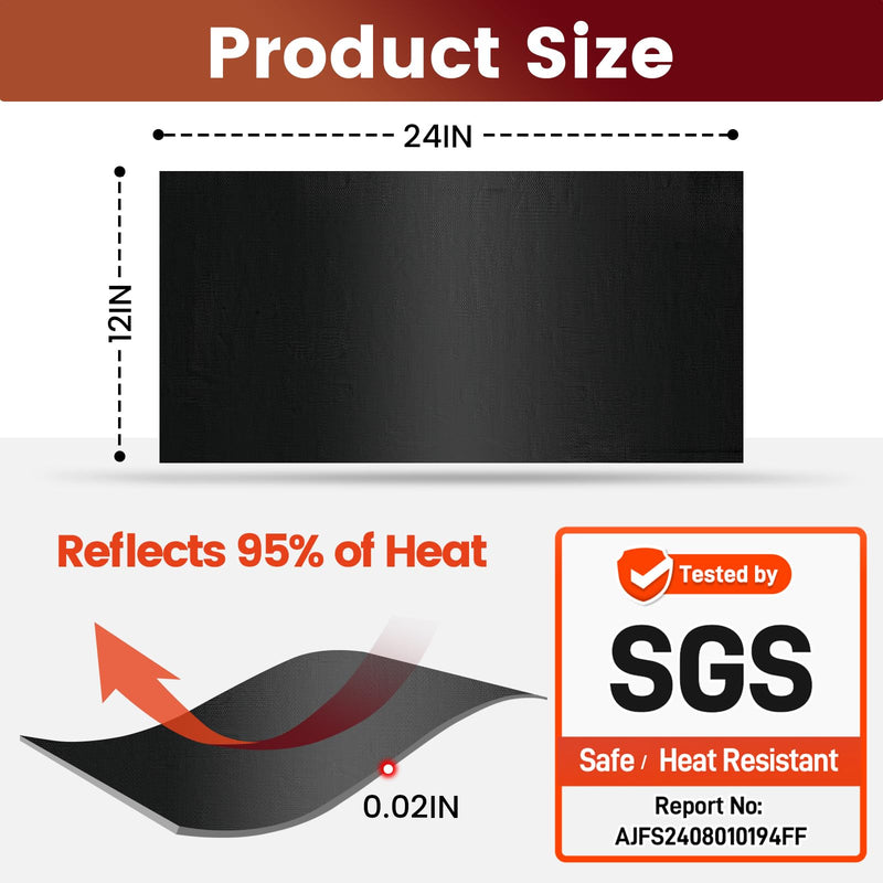 Heat Shield Automotive Aluminum Reflects 95% of Radiant Heat, 12" x 24" Stove Heat Shield to Protect Refrigerator, Heat Shield Wrap for Exhaust, Motorcycle, Wood Stove, Cabinet, Fireplace (Black) 24" x 12" x 0.02" Black