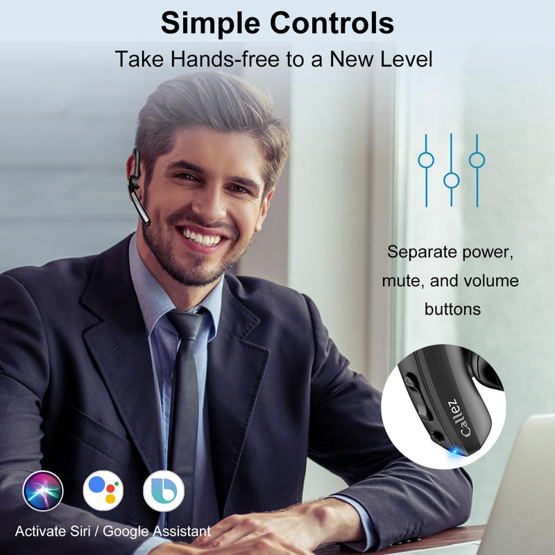 Callez Bluetooth Headset with CVC8.0 Dual Mic Noise Cancelling for iPhone | Bluetooth Earpiece V5.0, Wireless Headset for Android Cell Phone Trucker Business Office Work, Clear Chat, Super Light Black