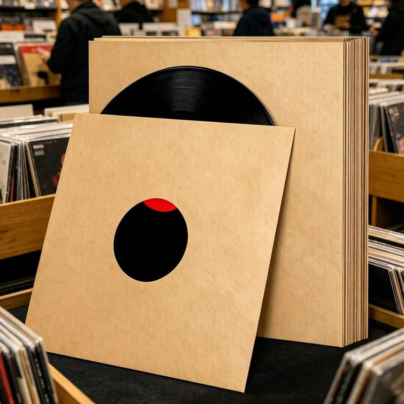 10 PCS 12" Vinyl Record Sleeves – 350GSM Blank Album Jackets with Center Hole, Anti-Static Protective Covers for 12-Inch Records Storage & Display (Kraft)