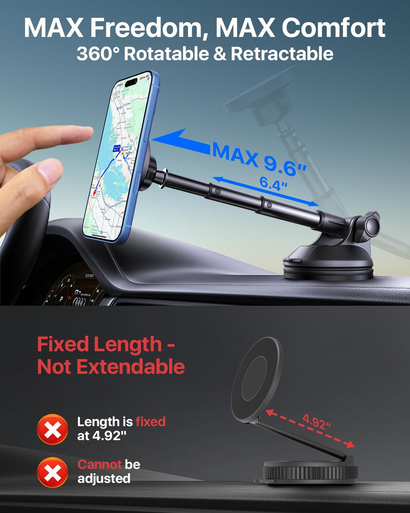 HTU【Military-Grade 80LBS Strongest Suction Upgraded for Magsafe Car Mount | Powerful Magnetic Cell Phone Holder for Car, Dashboard Windshield Stand Cradle for iPhone 17 16 15 14 Pro Max Mini,Black Black