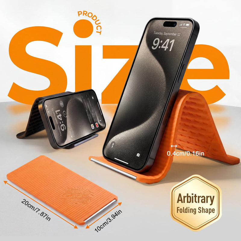 Foldable Airplane Phone Holder for Travel (1 Pack, Orange) | Flexible Silicone Aluminum Phone Stand for Tablet Laptop, Travel, Desk, Bed & Treadmill