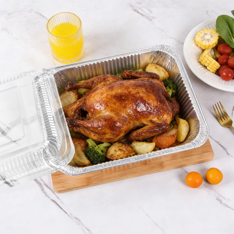 9x13 Inch Disposable Aluminum Foil Pans with Clear Lids(20 Pack)Half Size Tin Foil Pans,Disposable Food Containers Baking Pans For Cooking, Meal Prep, Roasting, Chafing, Heating, Steam Table 20