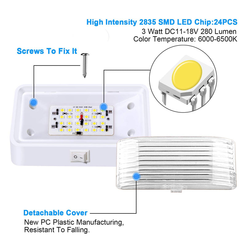 BlueFire Super Bright LED RV Porch Light RV Exterior Lights Porch Utility Light 12V Replacment Light with ON/OFF Switch, Clear and Amber Removable Lens for RV, Trailer, Camper (2 Pack) 2 Pack