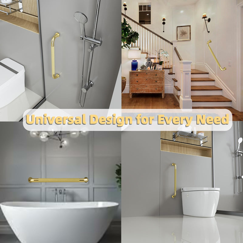 24 Inch Shower Grab Bar, Brushed Gold Bathroom Grab Bar Handle with Anti-Slip Knurled Grip, Stainless Steel Bath Balance Bar, 1.25" Diameter Bath Safety Bar Support for Seniors Elderly Pregnant 24 IN