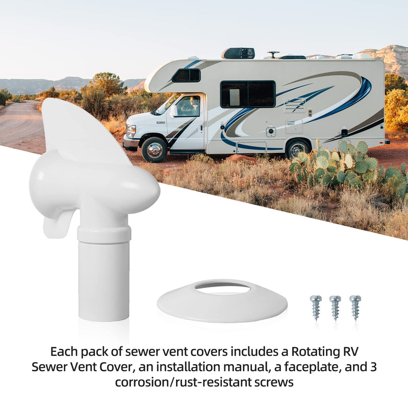 TonGass (2-Pack, White RV Rotating Sewer Plumbing Vent Cover for RV Rotating Holding Tank Vent Wind-Powered Cover Draws Holding Tank Odors Out - Rotates 360 Degrees - Includes Mounting Hardware 2