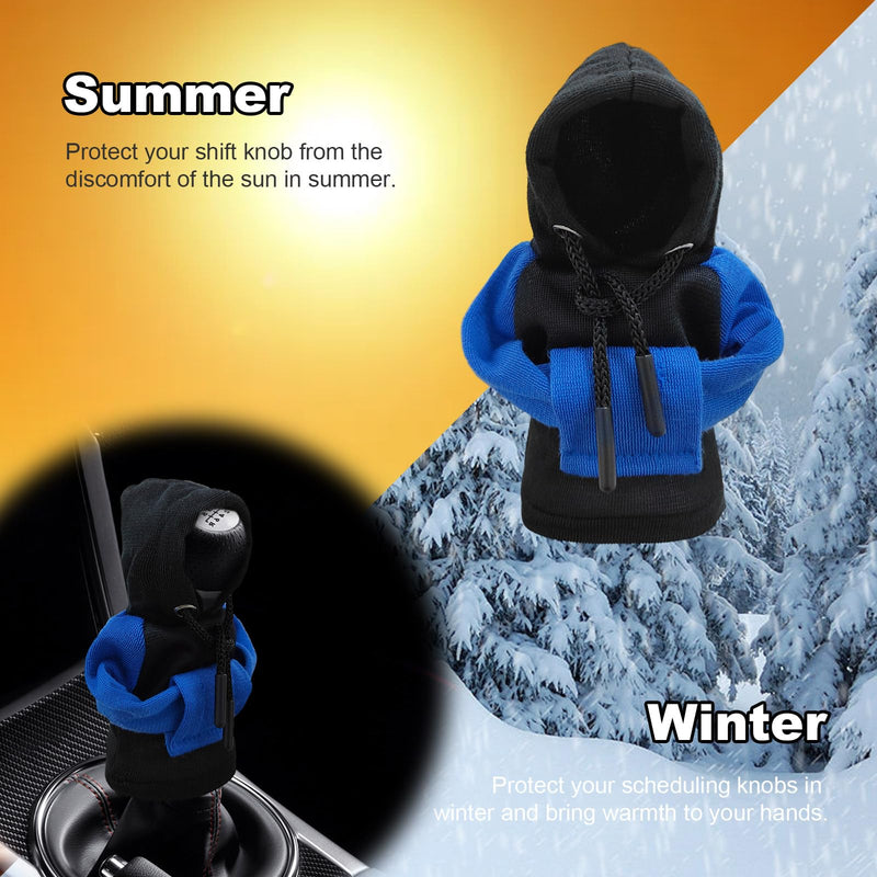 Car Gear Shift Cover, Fashionable Hoodie Car Shift Knobs, Novelty Mini Auto Gearshift Decor Sweater Shirt, Universal Car Accessories for Winter Warm Knob Cover (Blue & Black) Blue & Black
