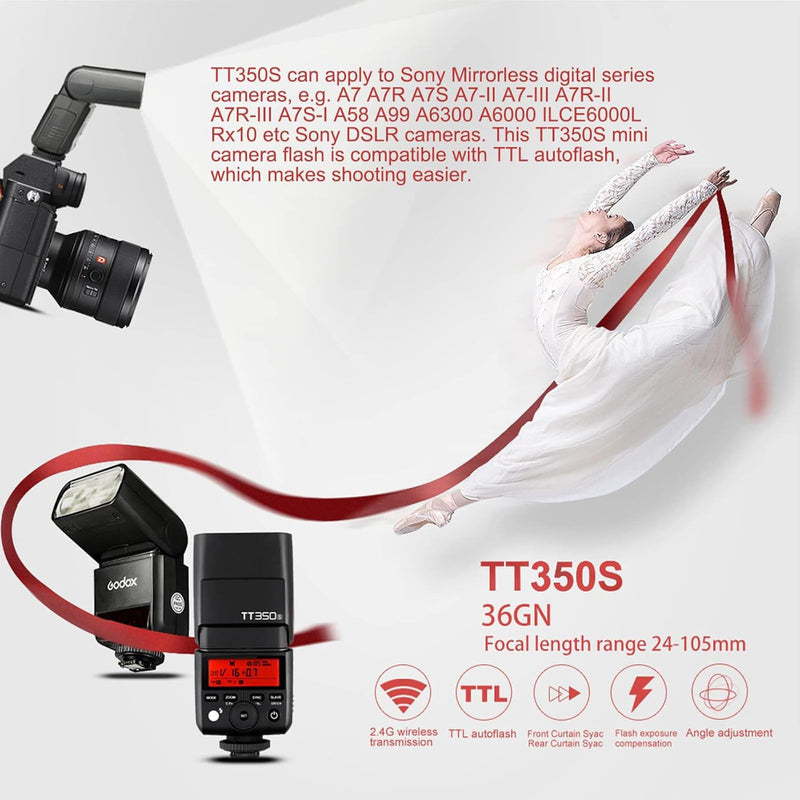 Godox TT350S for Sony Camera, GN36 TTL 2.4G Wireless Compact Sony Speedlite 1/8000s HSS, Mini Thinklite for Photography