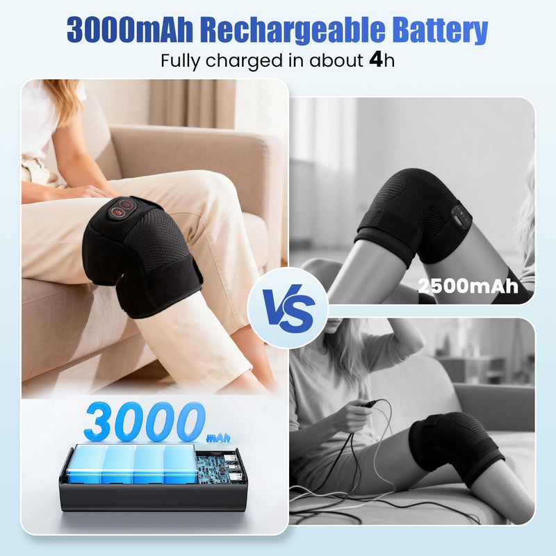 Knee Massager, Cordless Knee Heating Pad for Knee Pain Relief, Heated Knee Brace with Heat and Vibration Massage 30 Minutes Auto-off, Gifts for Seniors Women Men(Single)