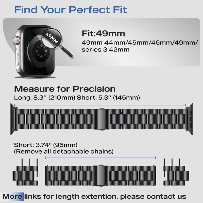for Apple Watch Bands Men - Metal Strap Fits All Apple Watch Models | 316L Stainless Steel, Sizing Tool Included, for Business Professional Office Work, for iWatch Series 1-11/Ultra/SE 38mm-49mm Black 44mm/45mm/46mm/49mm/series 3 42mm