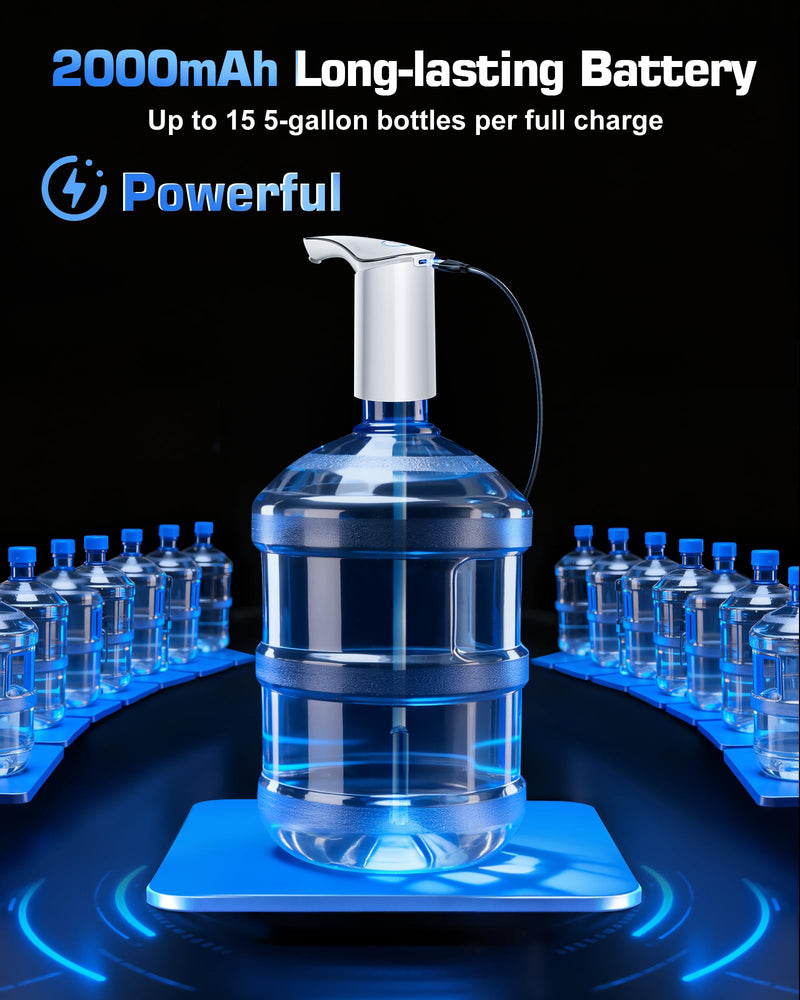 Highest Output | Whisper Quiet-Electric Water Pump for 5 Gallon Jug | World Cup Viewing Essential | USB-C Rechargeable | Automatic Portable Dispenser | Perfect for Home, Office, Camping White
