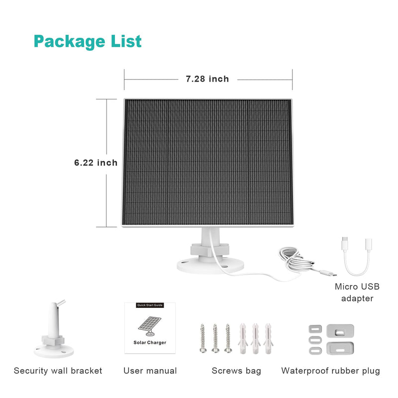 Solar Panel for Eufy Camera, 5W Solar Panel for Eufy Compatible with Eufycam 3/3C/2/2 Pro/2C/2C Pro/E/E20/E40/L20/L40, Solar Charger for Eufy Camera with USB-C Port, Micro USB Adapter, IP65 Waterproof 1