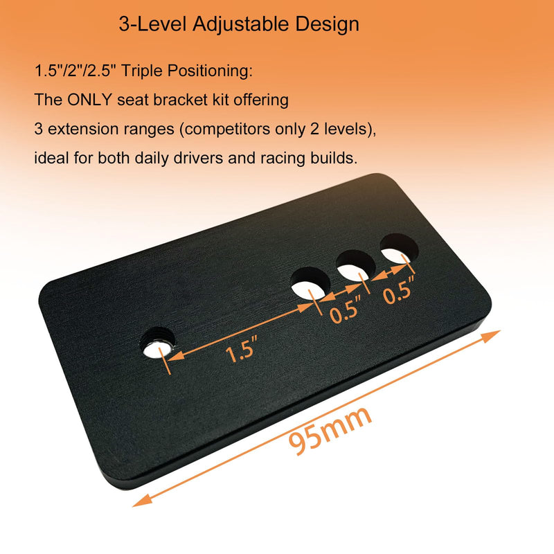 Aerospace-Grade Aluminum Seat Relocation Brackets Kit for 1967-2002 Camaro/Firebird | 1.5/2/2.5" 3-Position Adjustable | 50% Lighter Than Steel | Anti-Corrosion & Rustproof (Set of 4)