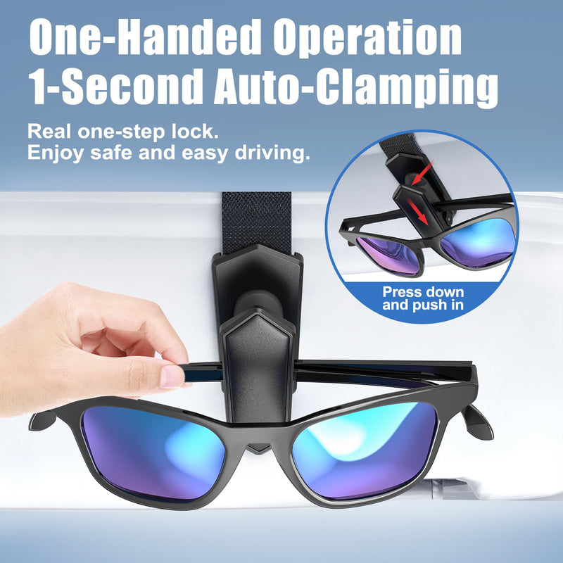 Veharvim One-Handed-Operation Sunglasses Holder for Car, Visor Sunglass Holder Clip, Car Accessories Interior, Universal Fit Silicone Padded Visor Sunglass Holder Car, Unmatched Durability 2 Pack