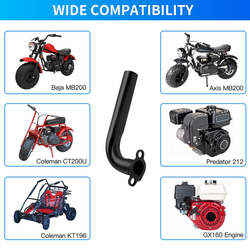YOXUFA 212cc Exhaust Pipe Header Replacement for Predator 212cc 196cc 224cc 6.5hp Coleman CT200U CT200U-EX BT200X KT196 Baja Warrior Massimo MB200 Mini Bike Go Kart GX160 GX200 Small Engine Parts black Without interface