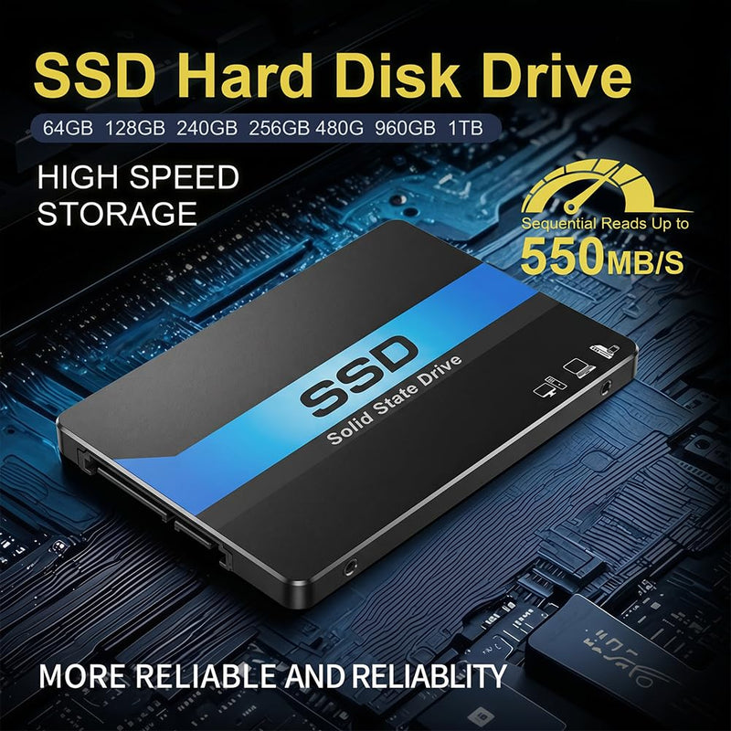128GB 2.5" SSD SATA III Internal Solid State Drive, 550MB/s Read with 3D NAND Flash for Laptop & Desktop PC Upgrade (Blue-Black) Blue-black