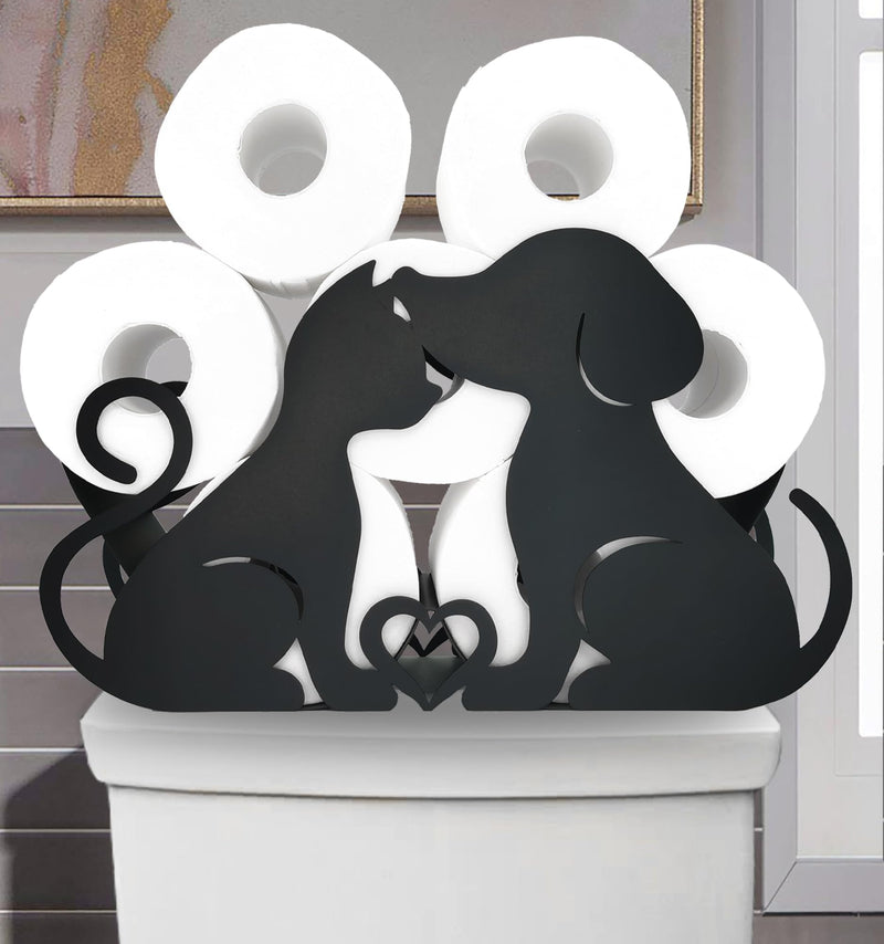 Metal Couple Dog Paper Holders,Funny Black Animals Storage Paper Holders Stand for Indoor Bathrooms Kitchen,FreeStanding Toilet Rolls Tissue Storage Fit 8 Rolls,Practical and Convenient Dog 14.3"lx4.5"wx8.2"h