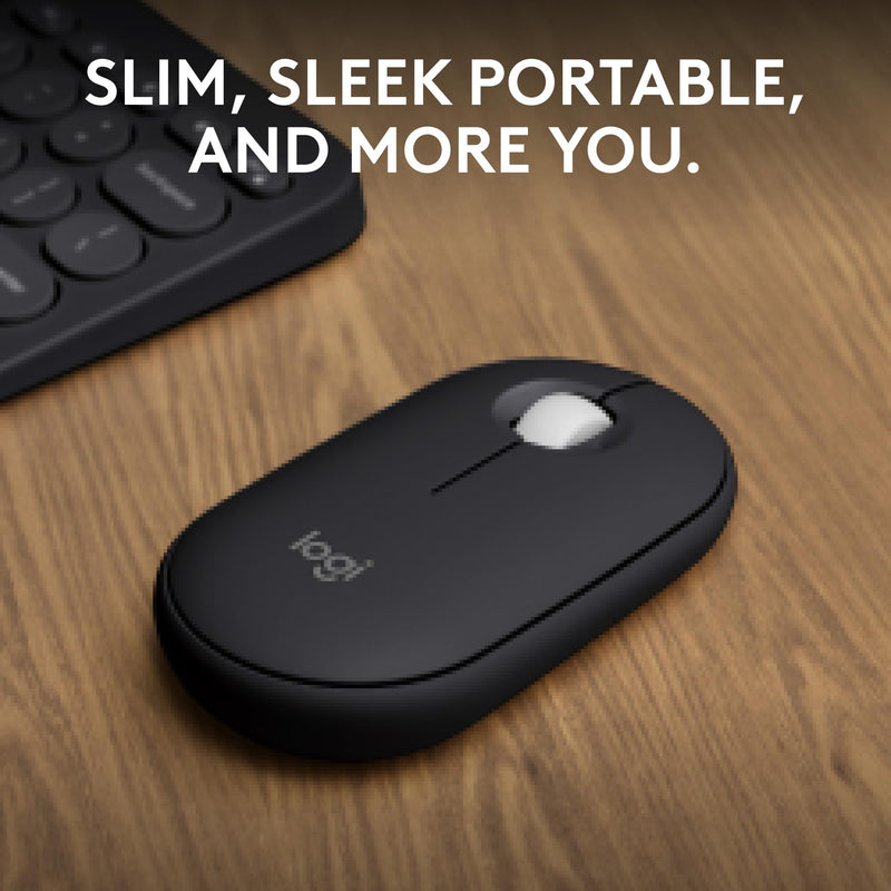 Logitech Pebble Mouse 2 M350s Slim Bluetooth Wireless Mouse, Portable, Lightweight, Customizable Button, Quiet Clicks, Easy-Switch for Windows, macOS, iPadOS, Android, Chrome OS - Black Pebble 2