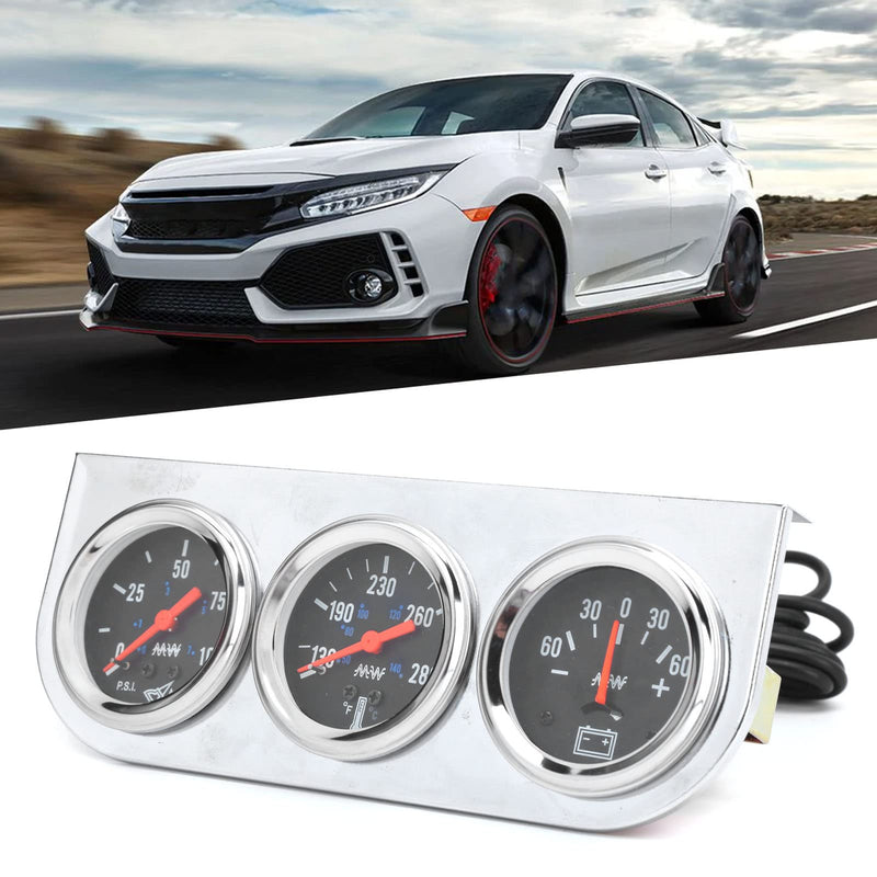 Triple Gauge Set, 2in Triple Gauge Set Water Temp Oil Pressure AMP Meter Universal for 12V Car Boat Truck