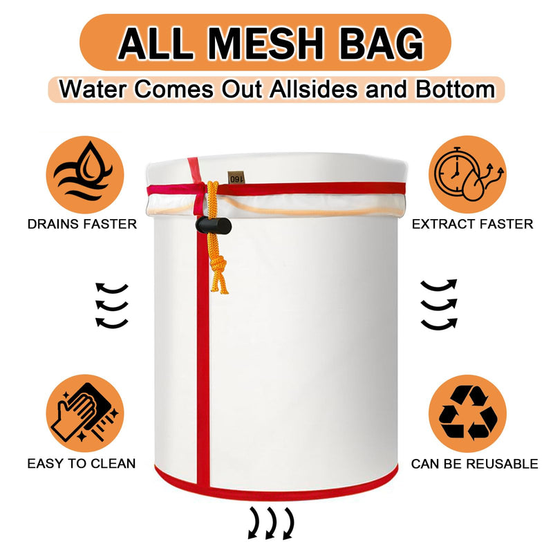 5-Pack Reusable Nylon All-Mesh Filter Bags with Filter Screen and Storage Pouch for Hydroponics and Gardening(220 to 25-Micron) (5 Gallon) 5 Gallon