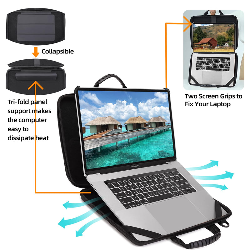 BUG 14.2-15.6 Inch Laptop Case Hard Shell, Protective Laptop Carrying Case with Stand for Heat Dissipation Black 14.1-15.6 inch