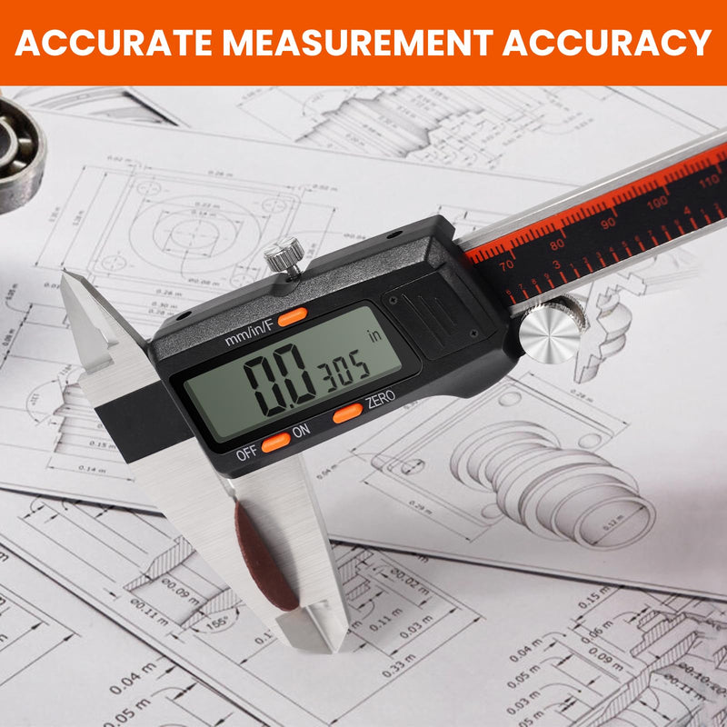 HARDELL Digital Caliper, 0-8 Inch Measuring Tool Large LCD Screen,Stainless Steel,Auto-Off,Inch/Fractions/Millimeter Waterproof Caliper Digital Micrometer for DIY/Household/3D Printing 8 Inch