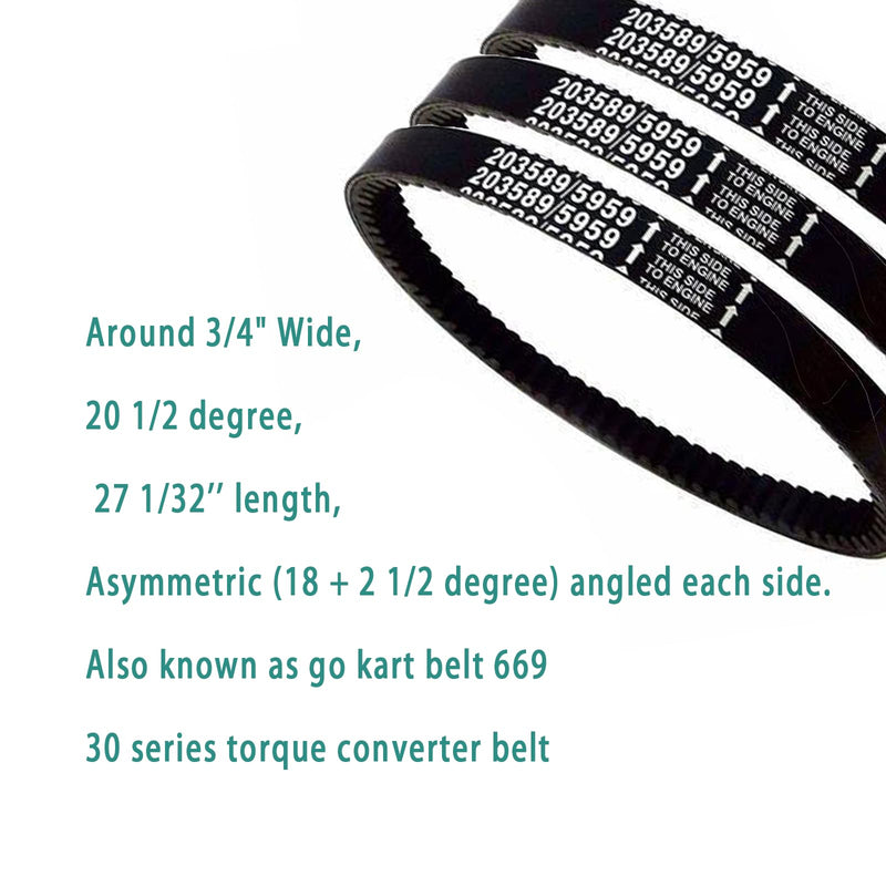 QYMOTO 3pcs 30 Series Go Kart Drive Belt 203589 for Coleman KT196 Go Cart CVT Torque Converter Belt Fits CK196-T,Manco 5959, Comet 203589 Asymmetrical Belt Murray 12-8487