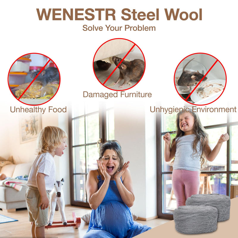 Steel Wool Mice Control - 6 Pcs 2.36"×9.84Ft Steel Wool for Wall Hole/Gap Filler - Best Thing to Get Rid of Mice - Keep Animals Away from Cracks,Siding,Pipeline,Vents in Garden/House/Garage/Kitchen 6PCS