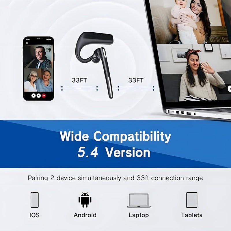 Bluetooth Headset V5.4, Wireless Bluetooth Earpiece with CVC8.0 Dual Mic Noise Cancelling, 110 Hours Talktime Hands-Free Headphones for Cell Phone, iOS and Android, for Trucker and Business Use