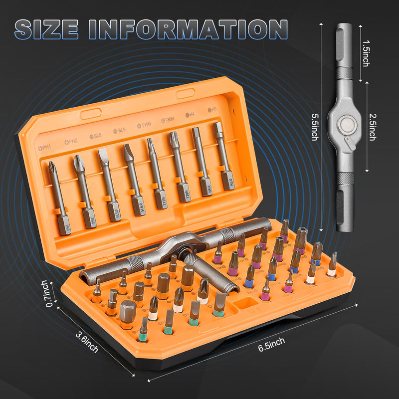 42 in 1 Magnetic Ratchet Screwdriver Set with Ratchet Handle, Complete Repair Kit for Furniture Assembly, Electronics, Bicycle Maintenance and DIY 42 in 1 (orange)