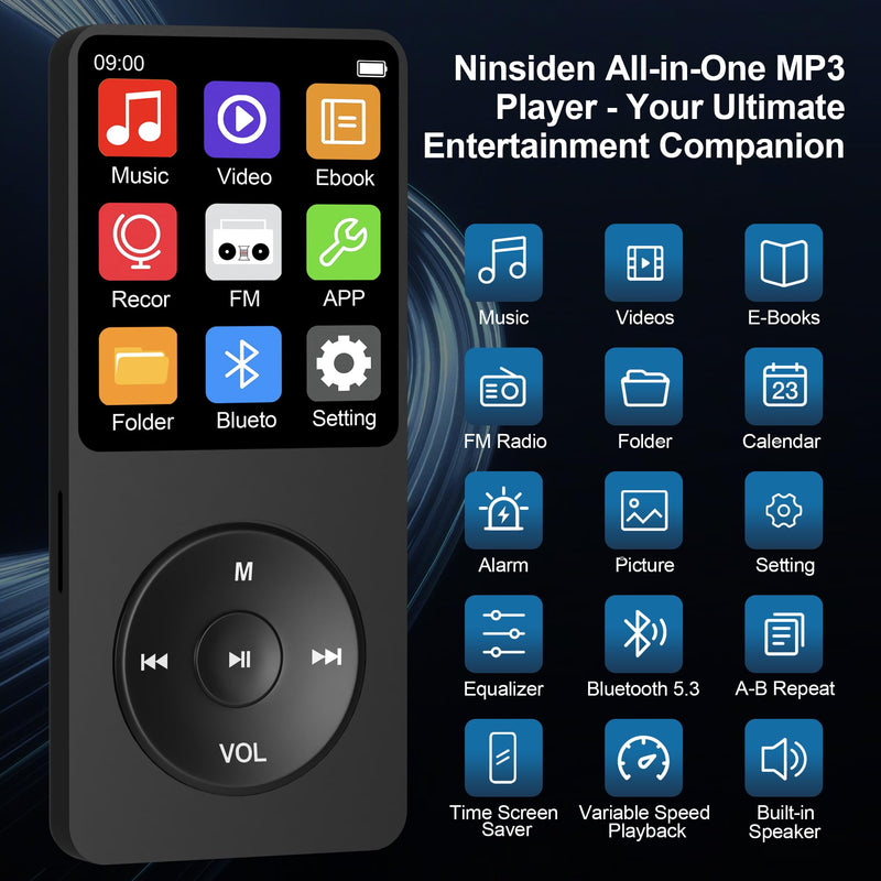 Pocket 128GB MP3 Player with Bluetooth 5.3, Mini 1.8-Inch Music Play Built-in HiFi Speaker,Portable MP4/MP3 Player for Kids with Music,Video,FM Radio, E-Book Reader, Voice Record, Photo Viewer, Black