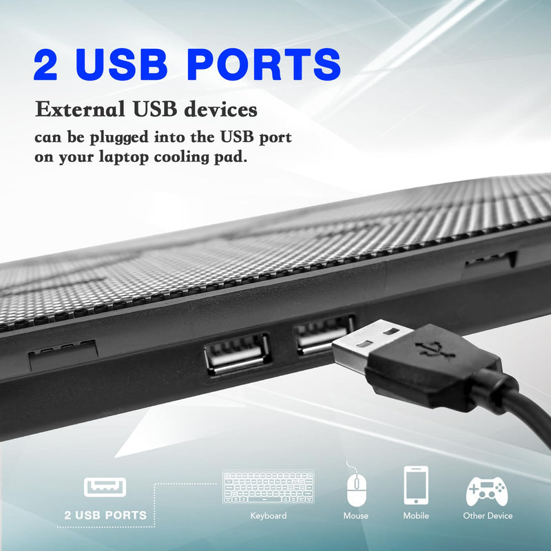 Laptop Cooling Pad, Coolertek Portable Slim Quiet Laptop Notebook Cooler Cooling Pad Stand with 2 Blue LED Fans, USB Powered, Adjustable Angled, Fits 11-14 Inch Laptop Blue Light -2 fans