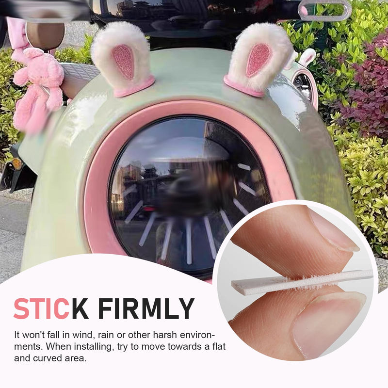 1 Set Car Rearview Mirror Small Ears, Multifunctional Cute Plush Bunny Ears Decoration, Broad Compatibility Rabbit Ears Ornament for Dashboard Helmet Rearview Mirror and More (White) 1 Set White