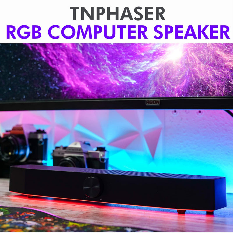 Tilted Nation Gaming Soundbar - Monitor Sound Bar for PC - RGB Computer Speakers for Desktop PC (Wireless or USB Wired) Crisp Audio and Adjustable LED Black