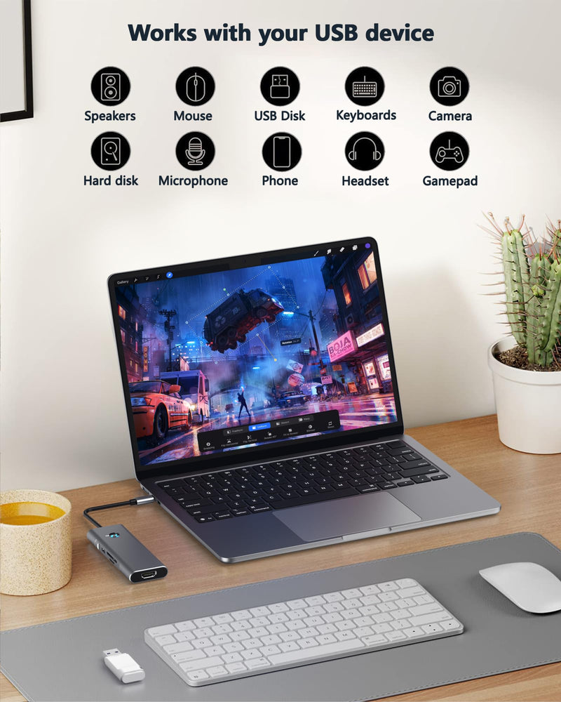USB C HUB 4K 60Hz for iPad Pro 9-in-1 Adapter iPad Pro 12.9 11 inch iPad Air 5 4 Docking Station with 4K HDMI, 100W PD, SD/TF Card Reader, USB 3.0, 3.5mm Audio Jack, Type C Data, iPad mini 6