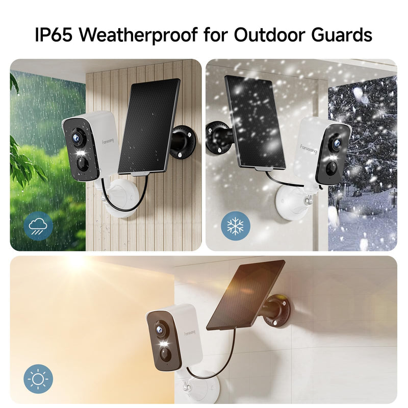 fanxiang 2K Wireless Security Camera Outdoor with Solar Panel & 64GB Card, Rechargeable Battery Camera Wireless WiFi, 300° Pan Rotating, PIR, Color Night Vision, AI Motion Detection, 2-Way Audio, IP65 Solar Battery Camera