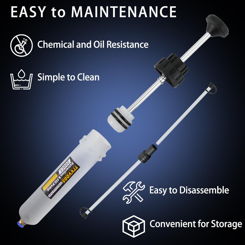 Automotive Fluid Extractor Pump, 200 cc Oil Extractor Pump with Hose, Sealed Upgraded Oil Change Pump, Lightweight Oil Suction Pump for Changing Transmission, Power Steering, and Brake Fluid