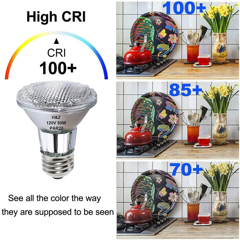H&Z PAR20 Bulbs - 6PCS 50W 120V Dimmable Flood Lights, High Brightness & CRI100, E26 Base, 3000K Warm White PAR20 Bulbs for Recessed & Track Light par20 50w 6p