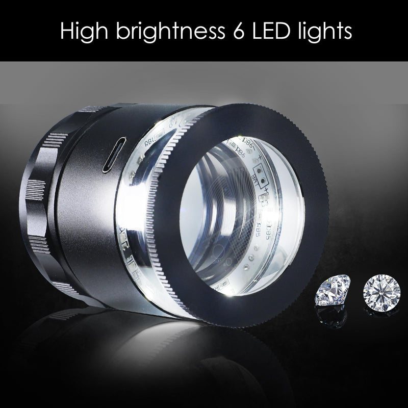 10X Rechargeable Jewelers Loupe Magnifier with LED Lights and 3 Reticle Scales, 25 mm Field of View, Adjustable Focus LED Scale Loupe Jewelry Magnifying Glass for Gems, Coins, Watch, Stamps, Plants