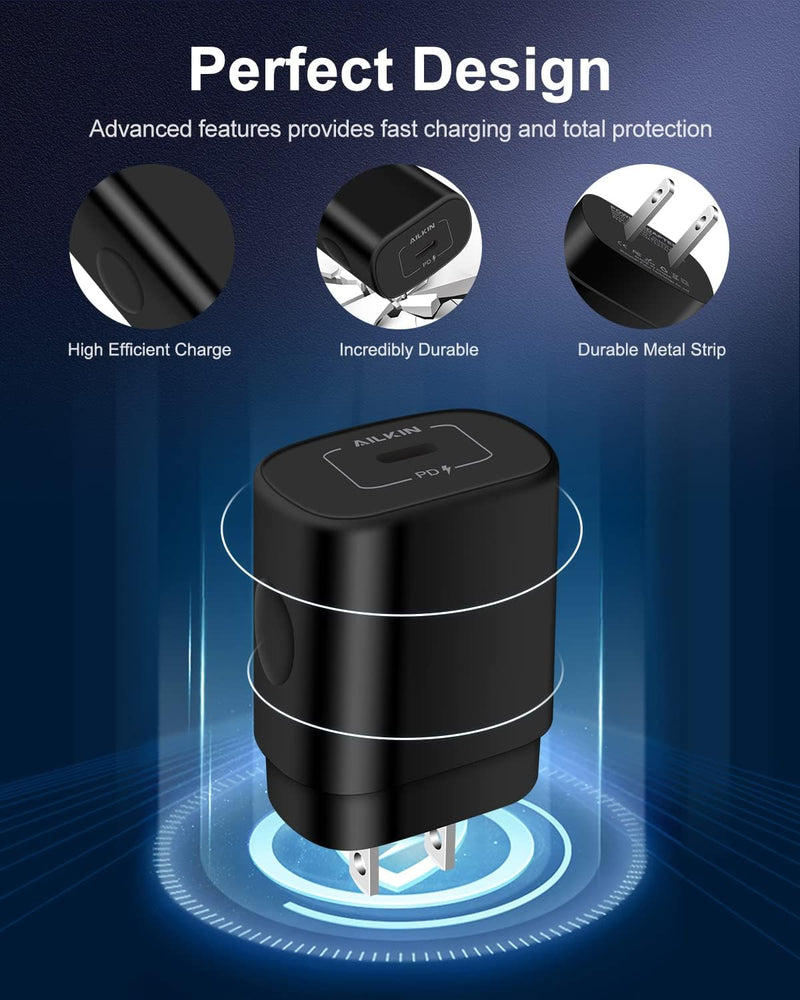 iPhone 17e 17 Usbc Block, 25w Fast Charging USB C Wall Charger USB-C Plug | apple charger block single port type c power wall outlet android samsung Black