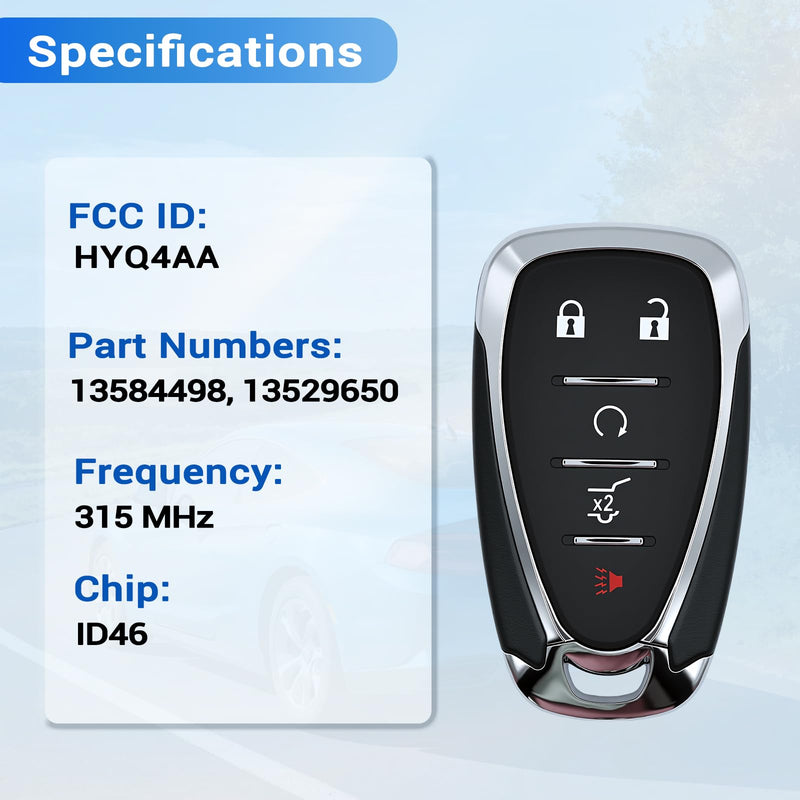 Key Fob Fits for Chevy Equinox 2018 2019 2020 2021 HYQ4AA | Fits for Chevrolet Equinox Car Keyless Entry Remote Control 13584498 13529650 315 MHz