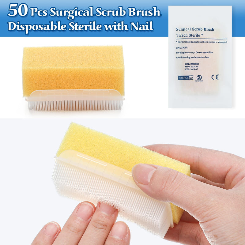 Reallnaive 50 Pcs Surgical Hand Scrub Brush with Sponge Disposable Double Sided Cleaning Scrub Brush for Nails Sensitive Skin Wound Care Doctors Office Cat