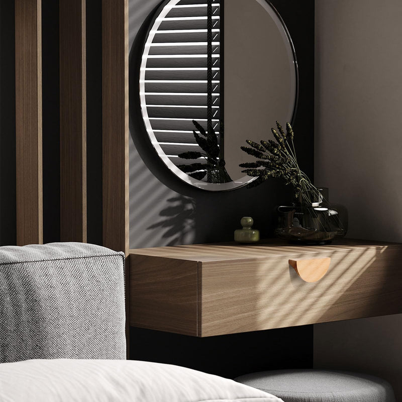 5.9 in-Black Ash Wood 1 Pair (2 Pcs) Circular Wood Grain Cabinet Drawer Handles Kitchen Cabinet Door Pull 5.9 in-Black Ash wood