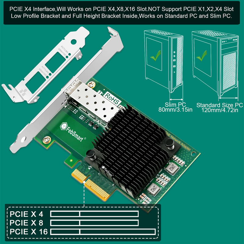 PCIE X4 Interface to 10GbE SFP+ Fiber Port Ethernet Adapter for Gaming, Network Surfing, Intel 82599EN 10 Gigabit Ethernet Controller, 10GbE PCIE NIC Card, 10GbE SFP+ LAN Adapter (X520-DA1)