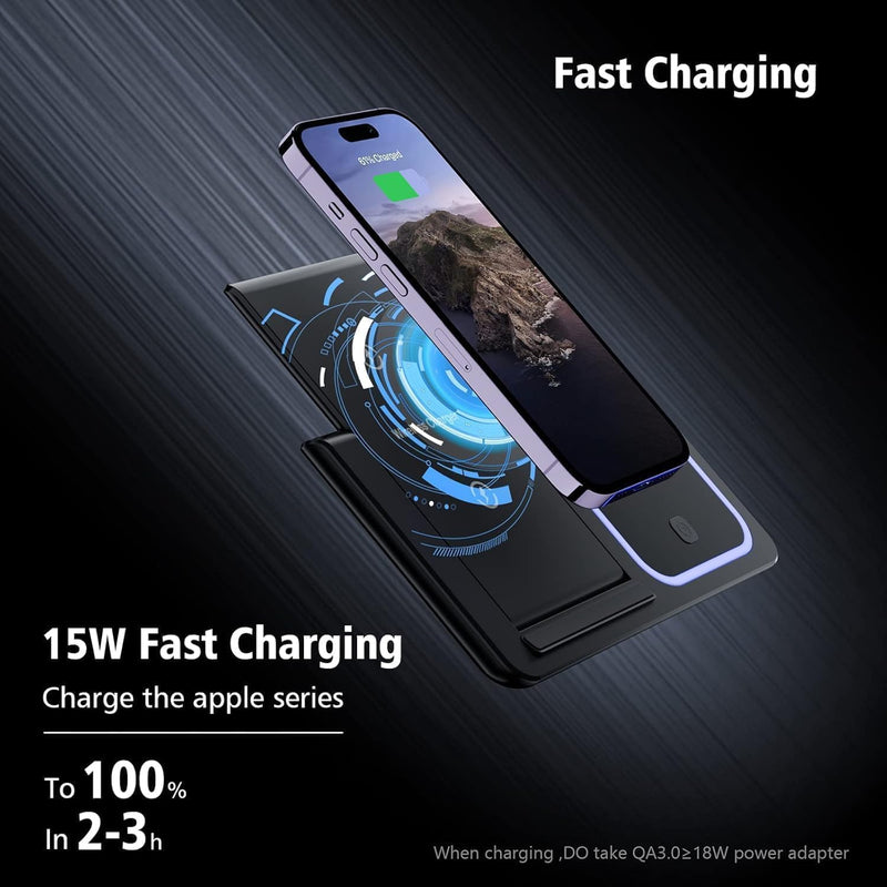 3 in 1 Wireless Charger Charging Station, Wireless Charger Stand for iPhone17 16e 16 15 14 Pro Max 13 12 11,Charging Dock for AirPods 4 3 2 Pro, Apple Watch 11/10/9/Ultra/8/SE/7/6/5/4/3 Black
