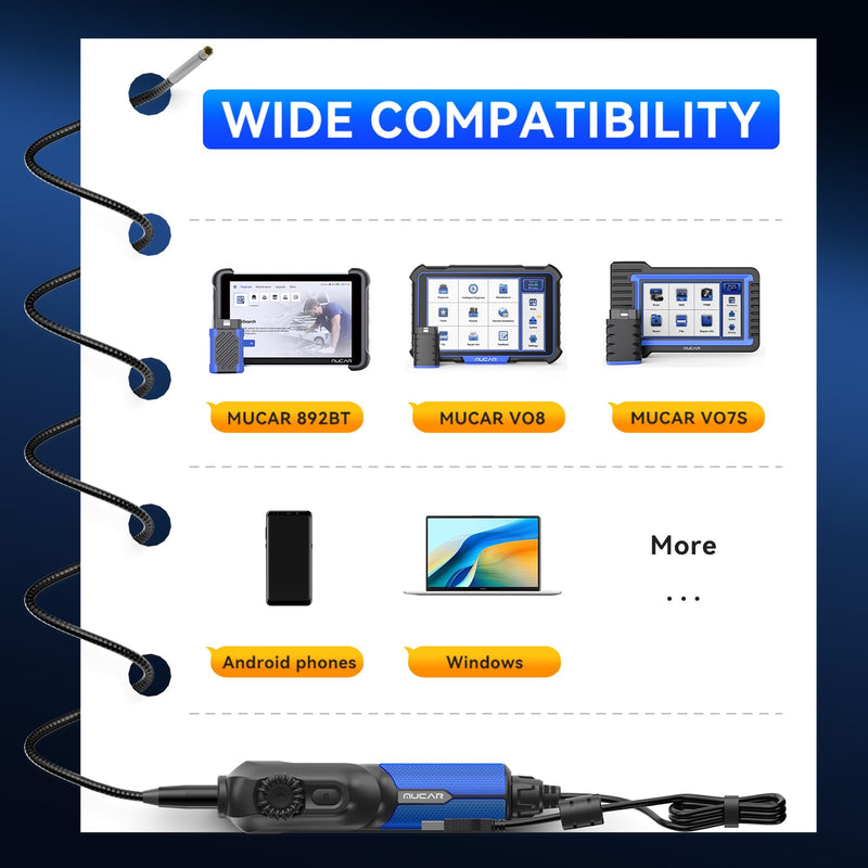 MUCAR E021 USB Endoscope Borescope, 720P Borescope with 6 Adjustable LED Light, Compatible with PC and MUCAR Scanners