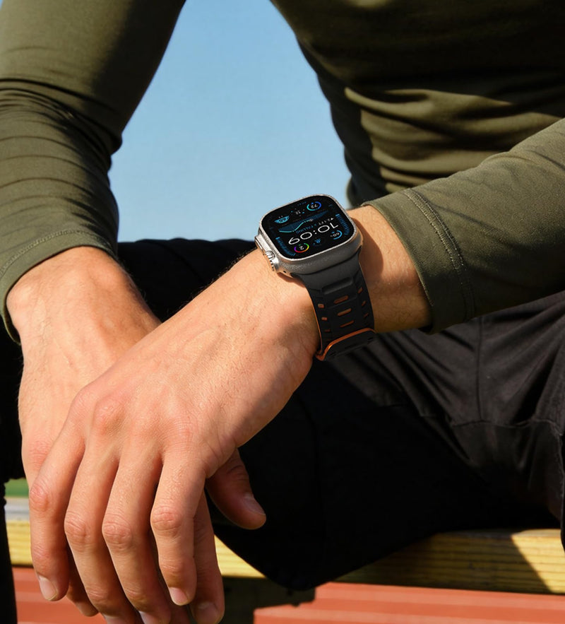 Magnetic Silicone Sport Band for Apple Watch Bands for Women Men | Soft Silicone Hollow Out 38/40/41/42/44/45/46/49mm, Adjustable Strap for iWatch Series 11 10 9 8 7 6 5 4 3 2 1 SE&Ultra 3/2/1 Black+Orange 44/45/46/49mm